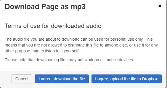 Download as mp3 dialog box