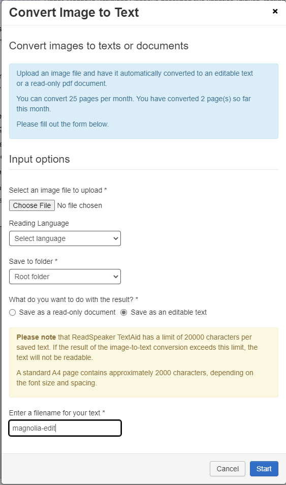 Editable text selection dialog box